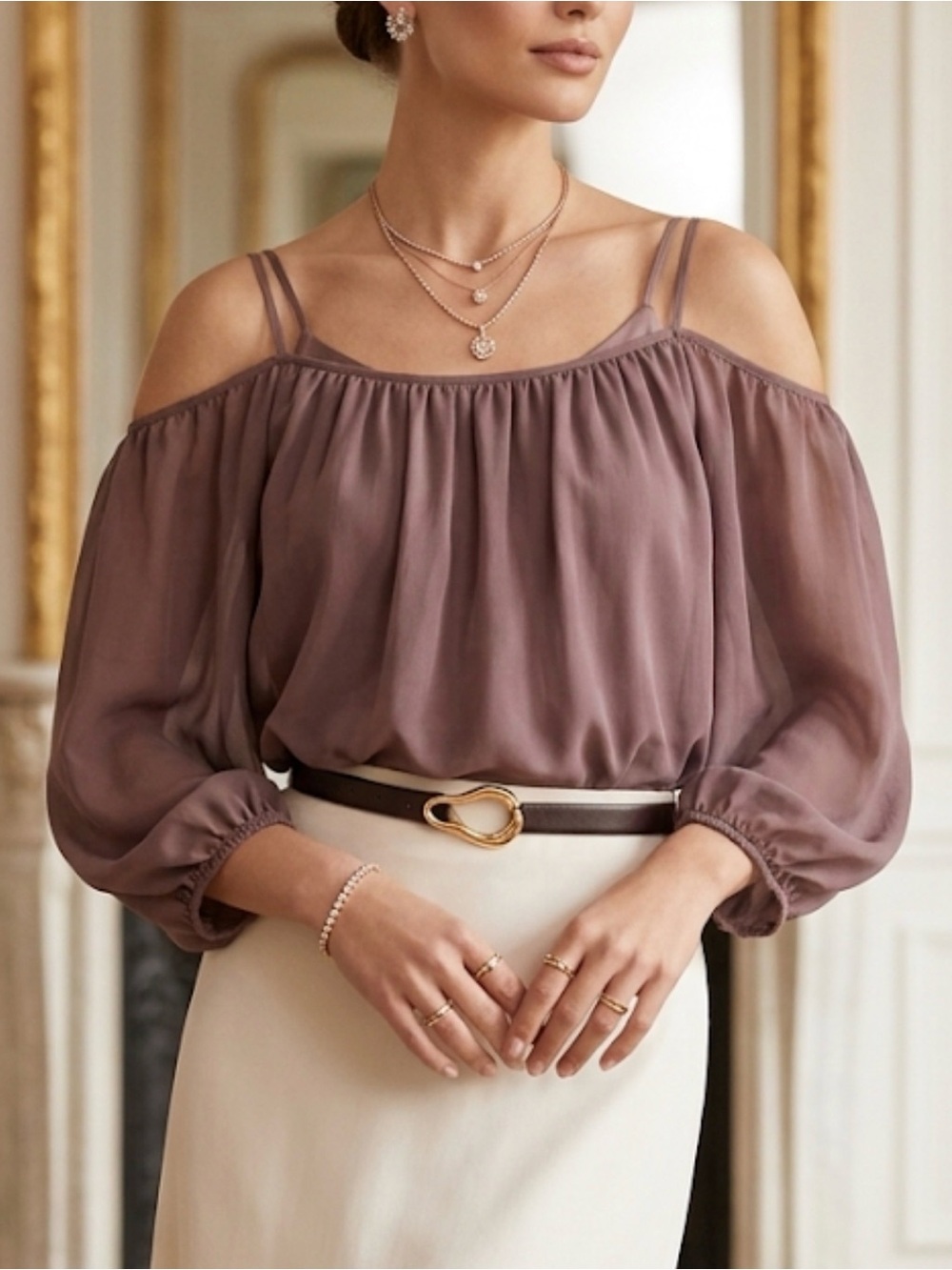 Meraki Mauve Off The Shoulder Long Sleeve Blouse Top Large‎ IAT34208777MK